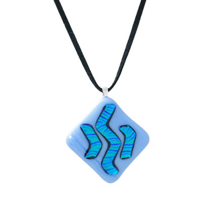 Blue dichroic waves fused glass necklace