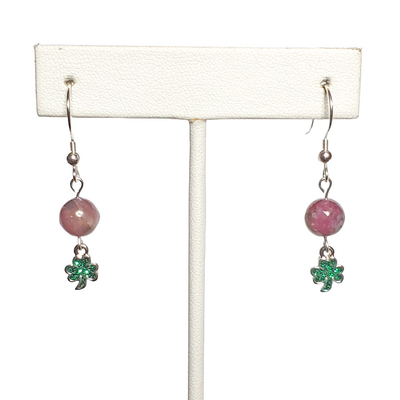 Lepidolite and green shamrock clover earrings on sterling silver hooks