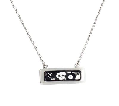Dichroic Silver Skulls on White Fused Glass Bar Necklace