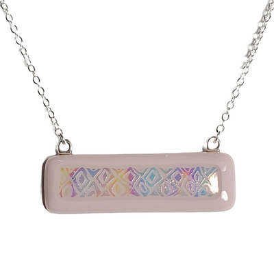 Dichroic rainbow cells on lavender fused glass bar necklace