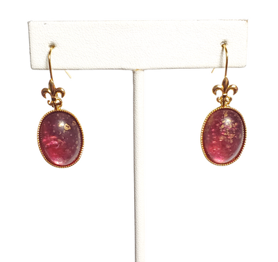 Red and Gold Speckled Earrings on Fleur De Lis Hooks