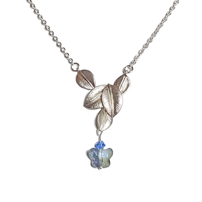 Leaves with butterfly crystal pendant necklace