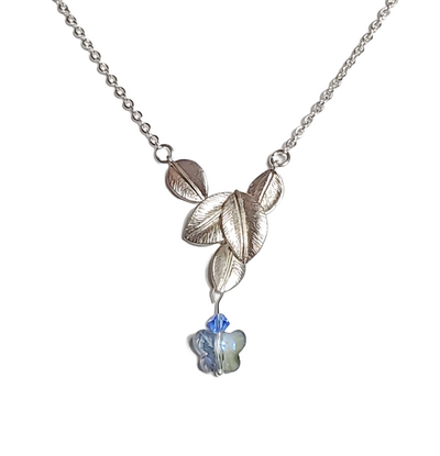 Leaves with Butterfly Crystal Pendant Necklace