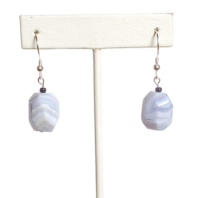 Blue lace agate earrings with sterling silver hooks