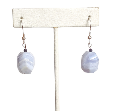 Blue Lace Agate Earrings with Sterling Silver Hooks