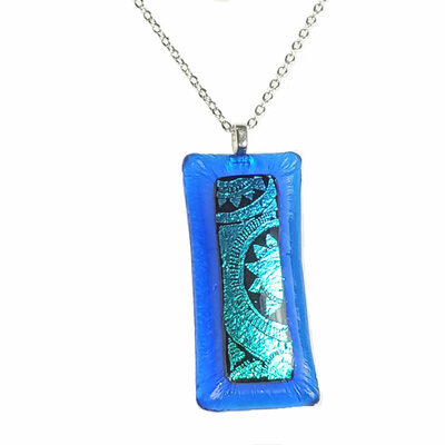 Sundials on blue fused glass necklace