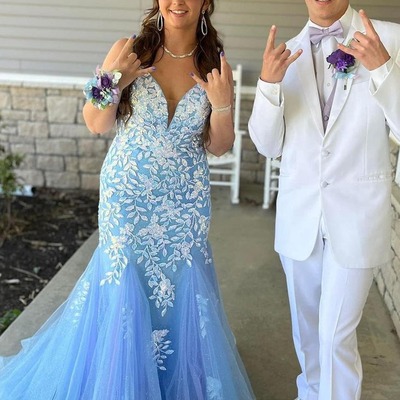 Cute v neck light blue sequins long mermaid prom dresses ,pd231079