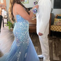 Cute V Neck Light Blue Sequins Long Mermaid Prom Dresses ,PD231079 - Thumbnail 1