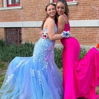 Cute V Neck Light Blue Sequins Long Mermaid Prom Dresses ,PD231079 - Thumbnail 2