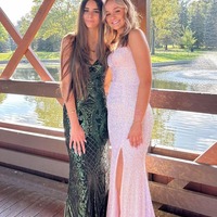 Charming Blush Pink V Neck Sequins Long Mermaid Prom Dresses with Slit ,PD231080 - Thumbnail 2