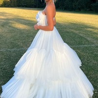 White Ball Gown Sweetheart Tulle Long Prom Dresses,PD231084 - Thumbnail 1