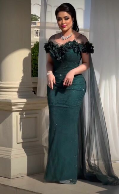Dark Green Sheath Sequins Lace Prom Dress Floral Evening Dresses