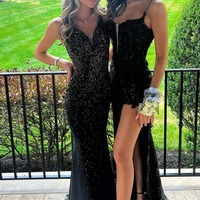 Charming V Neck Black Sequins Long Mermaid Prom Dresses,PD231086 - Thumbnail 2