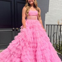 Cute pink Ball Gown Sparkly Tulle Long Prom Dresses,PD231087 - Thumbnail 1