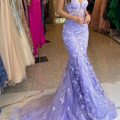 Sparkly sweetheart lavender sparkly lace long mermaid prom dresses ,pd231090