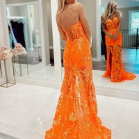 Cute Sweetheart Orange Lace Long Mermaid Prom Dresses ,PD231093 - Thumbnail 1