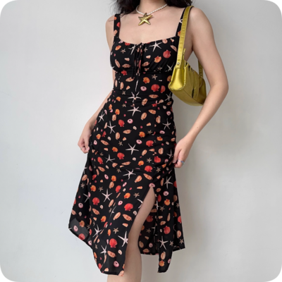 Seaside print suspender skirt with chest straps - Thumbnail 2