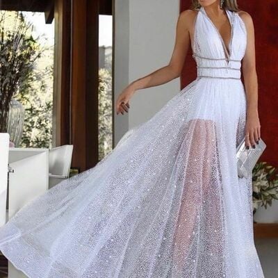 Simple a line sequins prom dress floral evening dresses