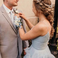 Beautiful Sky Blue A-Line V Neck  Tulle Long Prom Dresses ,PD231105 - Thumbnail 1