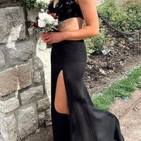 Sexy V Neck Back Sequins Satin Long Mermaid Prom Dresses with Side Slit ,PD231107 - Thumbnail 1