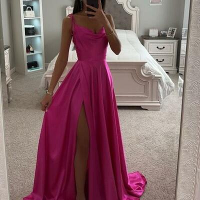 Hot pink fuchsia a line simple prom dress floral evening dresses