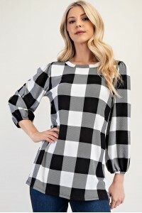 Buffalo Plaid Bishop Sleeve Top