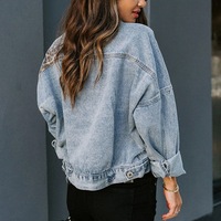  women's leopard print splicing denim jacket - Thumbnail 2