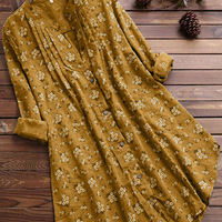 Women Stand up collar loose casual Blouse Long sleeve floral shirt - Thumbnail 3