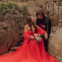 Charming Red A Line Sweetheart Chiffon Long Prom Dresses with Long Sleeves,PD231113 - Thumbnail 1