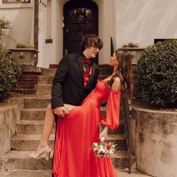 Charming Red A Line Sweetheart Chiffon Long Prom Dresses with Long Sleeves,PD231113 - Thumbnail 2