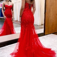 Cute Sweetheart Red Tulle Mermaid Prom Dresses with Appliques,PD231115 - Thumbnail 1