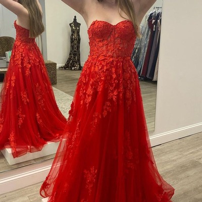 Cute  a line sweetheart tulle prom dresses with appliques ,pd231121