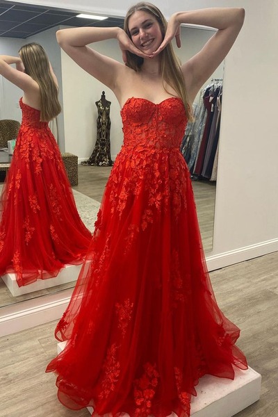 Cute  A Line Sweetheart Tulle Prom Dresses with Appliques ,PD231121