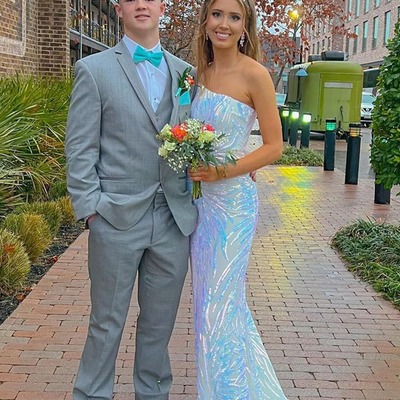 Cute one shoulder white sequins mermaid prom dresses ,pd231123