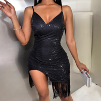 Strap Glitter V-Neck Sleeveless Dress - Thumbnail 1