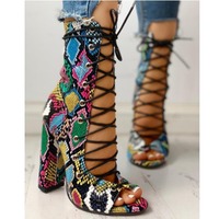 Cross strap thick heel large size women's sandals - Thumbnail 1