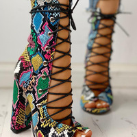 Cross strap thick heel large size women's sandals - Thumbnail 2