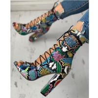 Cross strap thick heel large size women's sandals - Thumbnail 4