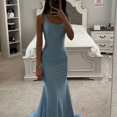 Simple blue sheath prom dress formal evening dresses