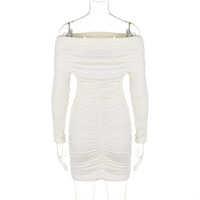 Fashionable and sexy one-shoulder pleated solid color hip dress - Thumbnail 2