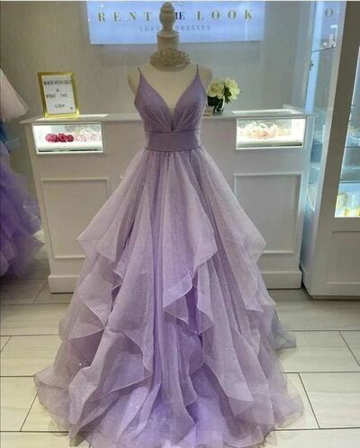 Elegant Tiered Violet Sequins Prom Dress Formal Evening Dresses