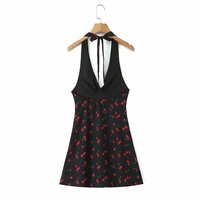 Sexy Deep V-Neck Backless Printed Halter Dress - Thumbnail 5