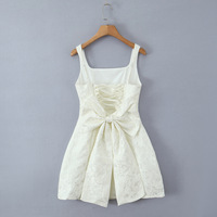 Square Neck Jacquard Back Tie Slim Fit Big Bow Waist Dress - Thumbnail 3