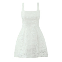 Square Neck Jacquard Back Tie Slim Fit Big Bow Waist Dress - Thumbnail 2