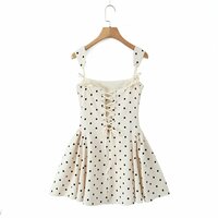 Flocked Square Neck Polka Dot Strapless Tutu Miniskirt Dress - Thumbnail 5