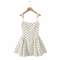 Flocked Square Neck Polka Dot Strapless Tutu Miniskirt Dress - Thumbnail 6