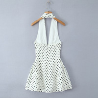 Retro Polka Dot Print Deep V-Neck Halter Dress - Thumbnail 4
