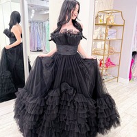 Cute Black Ball Gown Tulle Prom Dresses,PD231127 - Thumbnail 1