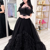 Cute Black Ball Gown Tulle Prom Dresses,PD231127 - Thumbnail 2