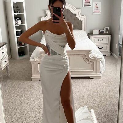 Simple sheath sequins side slit prom dress evening gowns - Thumbnail 3